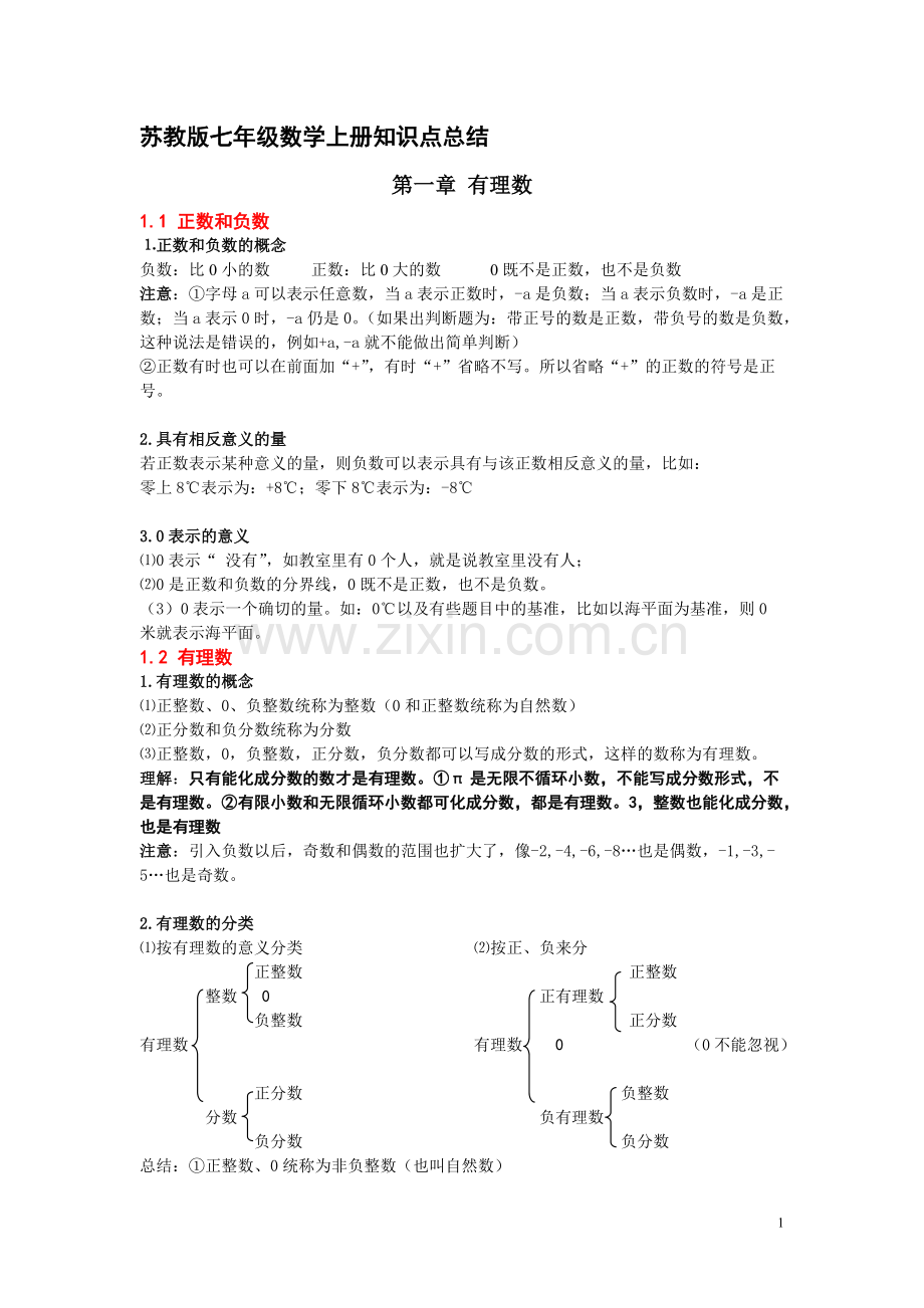 苏教版七年级数学上册知识点(详细全面精华).pdf_第1页
