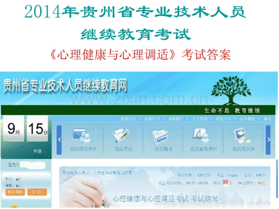 2014贵州省专业技巧人员继承教导《心思康健与心思调适》测验谜底.ppt_第1页