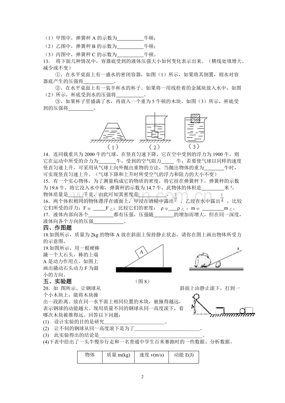 中考复习物理力学部分综合试题(人教版含答案).pdf_第2页