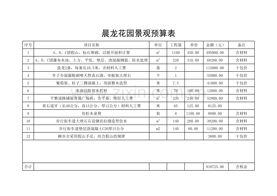 晨龙花园景观预算表.xls_第2页