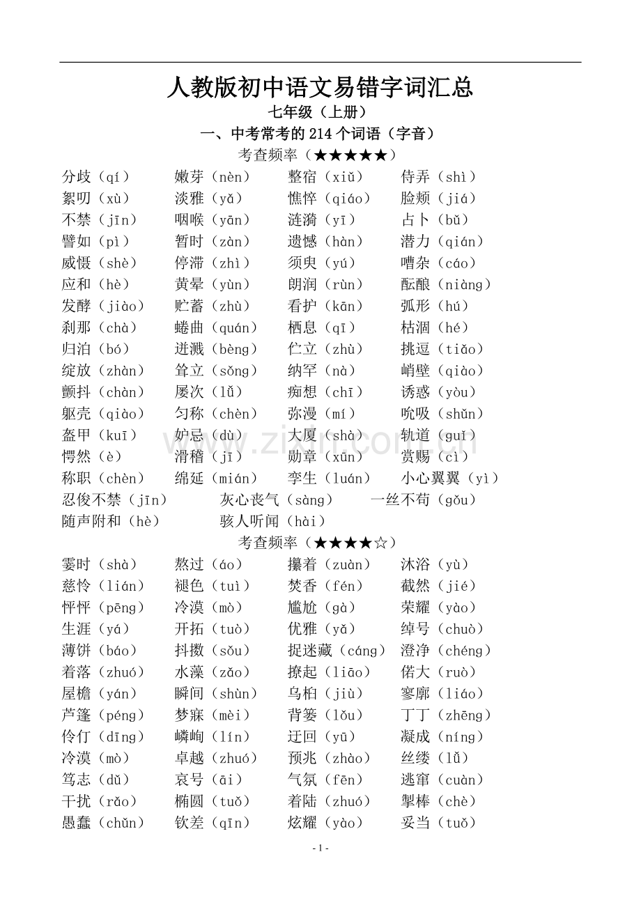 人教版初中语文易错字词汇总.pdf_第1页