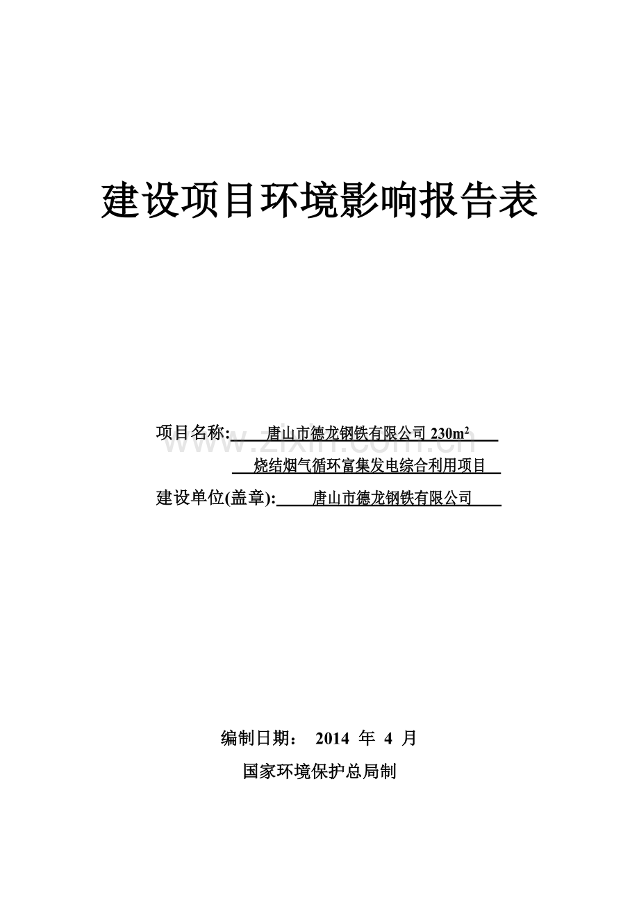德龙钢铁有限公司230m2烧结烟气循环富集发电综合利用项目立项环境影响评估报告书.doc_第1页