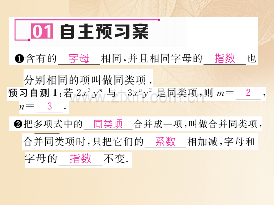 2017年秋七年级数学上册-2.5-整式的加法和减法-第1课时-合并同类项优质湘教版.ppt_第2页