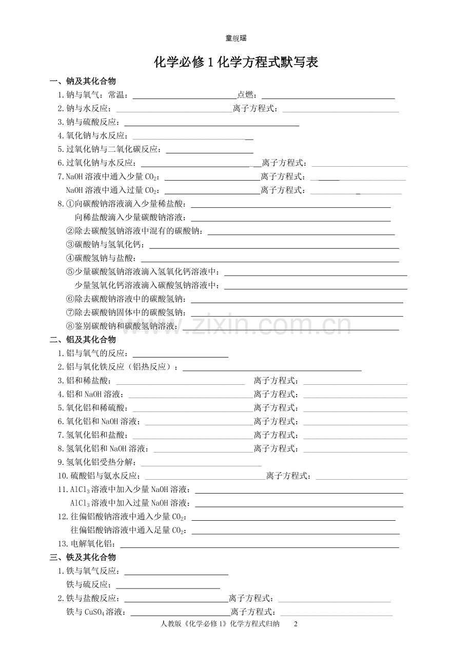 人教版必修一化学方程式默写归纳及练习.pdf_第2页