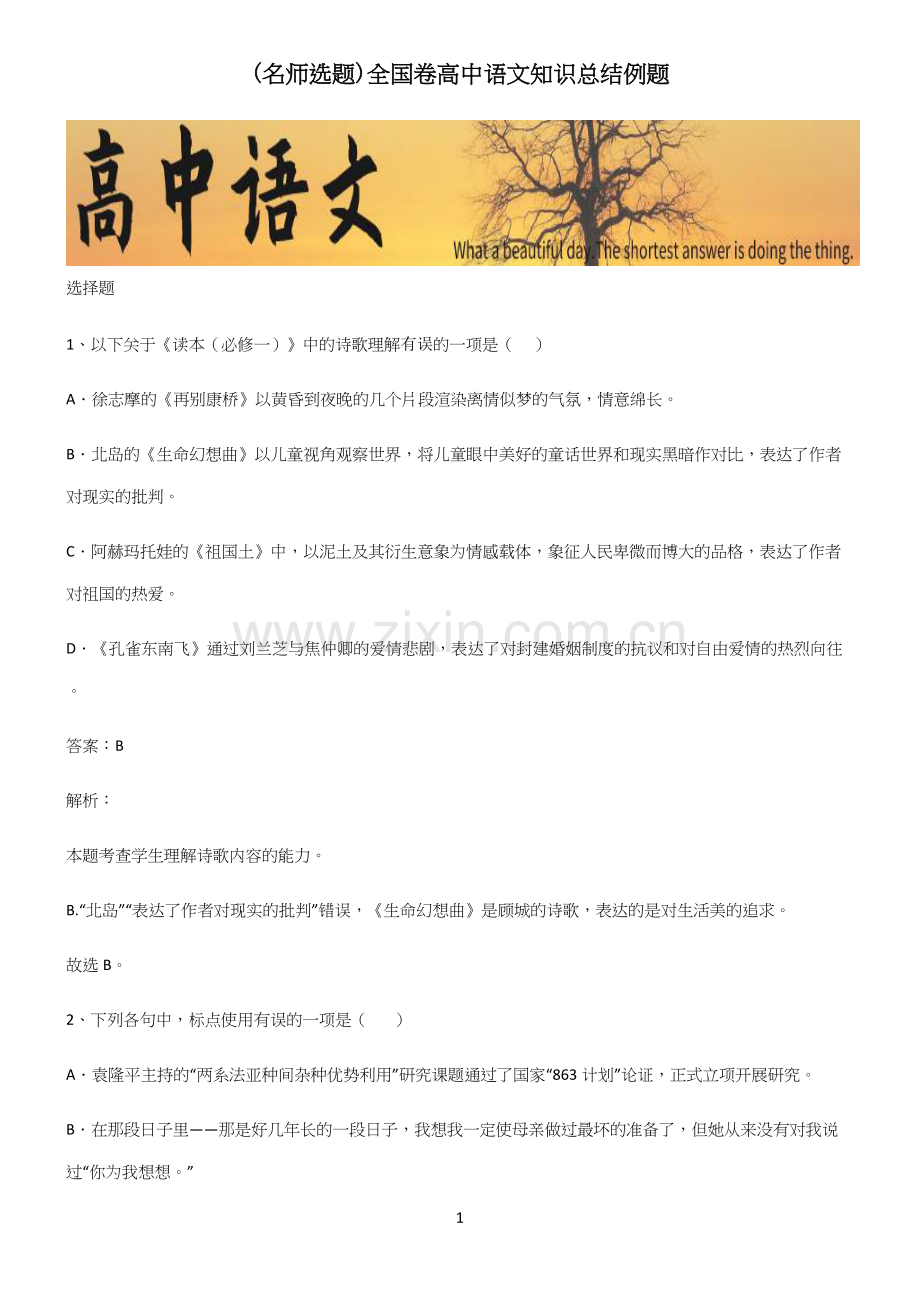 全国卷高中语文知识总结例题.docx_第1页