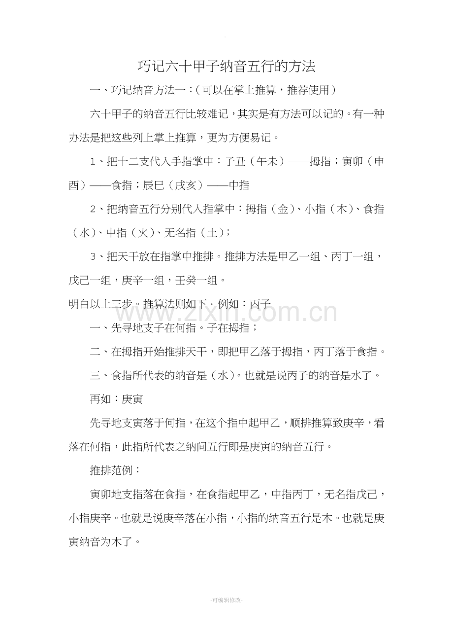 巧记六十甲子纳音五行的方法.doc_第1页