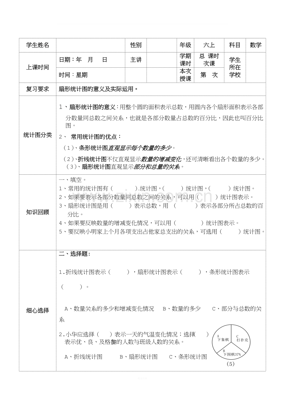 六年级数学扇形统计图知识总结.doc_第1页