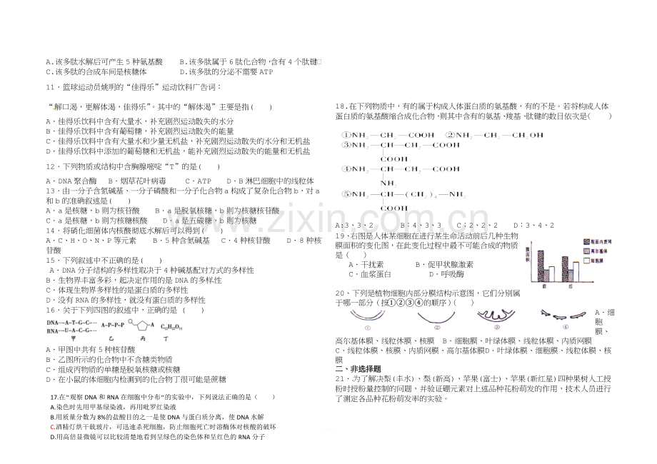 生物一轮复习必修一前四章阶段测试题.doc_第2页