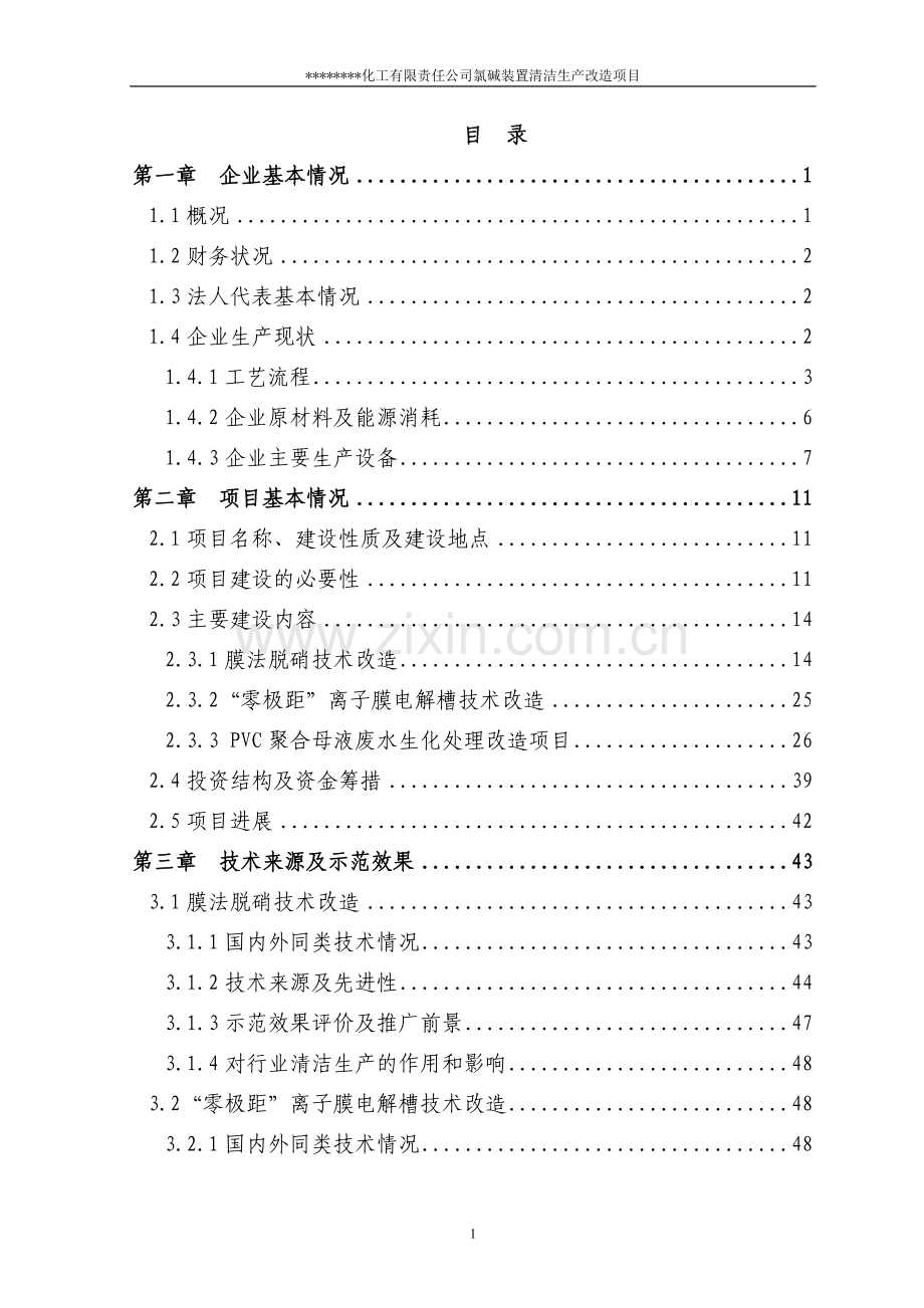 氯碱装置清洁生产改造项目申请立项可行性分析研究论证报告(优秀甲级资质可行性分析研究论证报告).doc_第1页