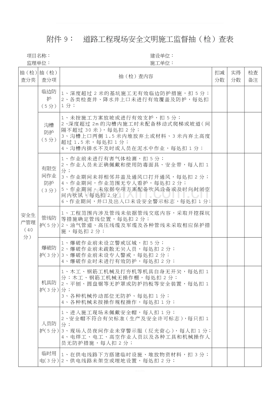 道路现场安全文明施工检查表.doc_第1页