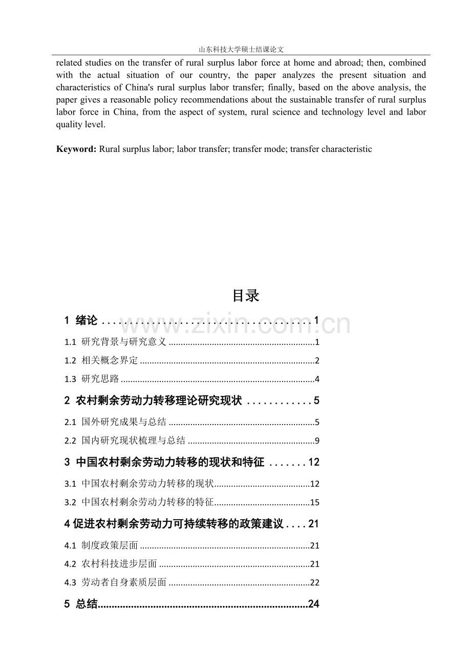 我国农村剩余劳动力的转移问题研究毕业论文.docx_第2页