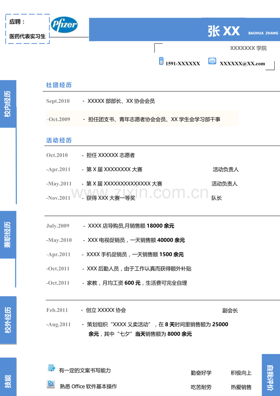 医药代表实习生自我简介-求职简历-自我鉴定-个人简历求职简历范本模板1p.docx_第1页