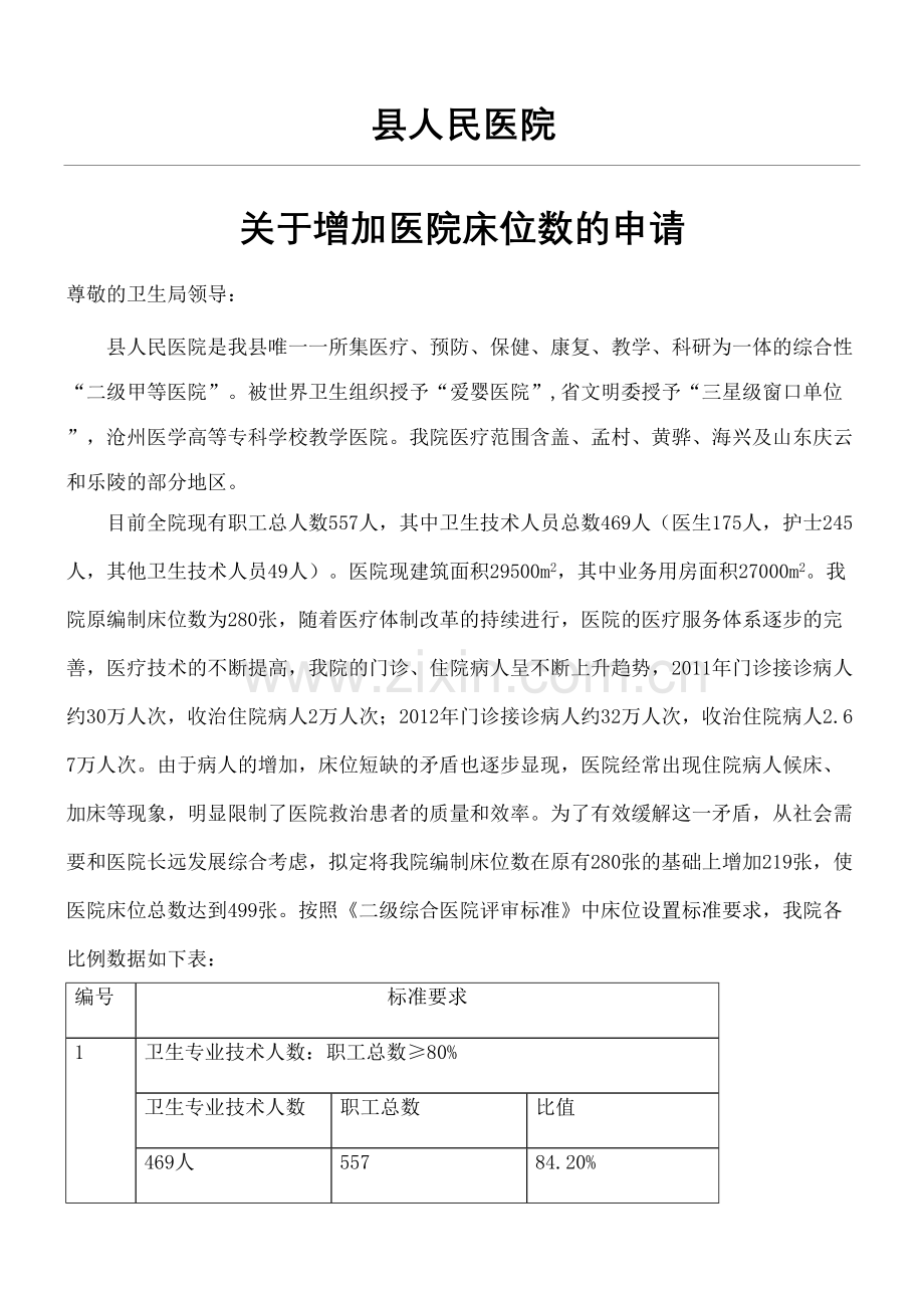 县人民医院关于增加医院床位数的申请.docx_第2页