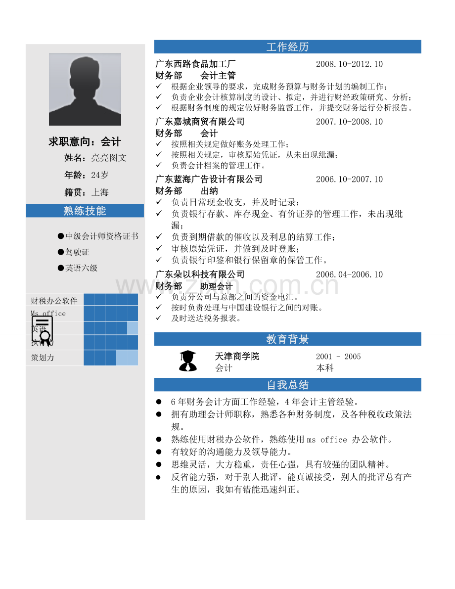 会计师资格证书应届生自我鉴定-个人简历通用范文1p.doc_第1页