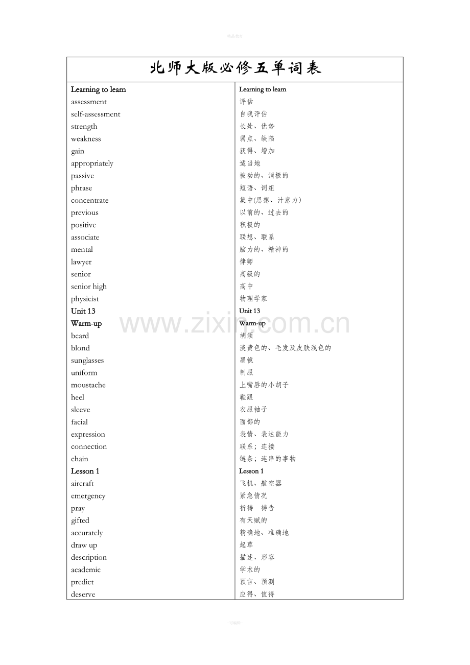 北师大版必修五单词表.doc_第1页
