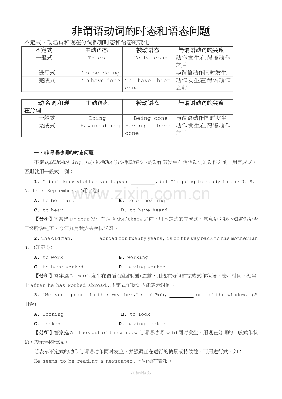 非谓语动词的时态和语态问题.doc_第1页