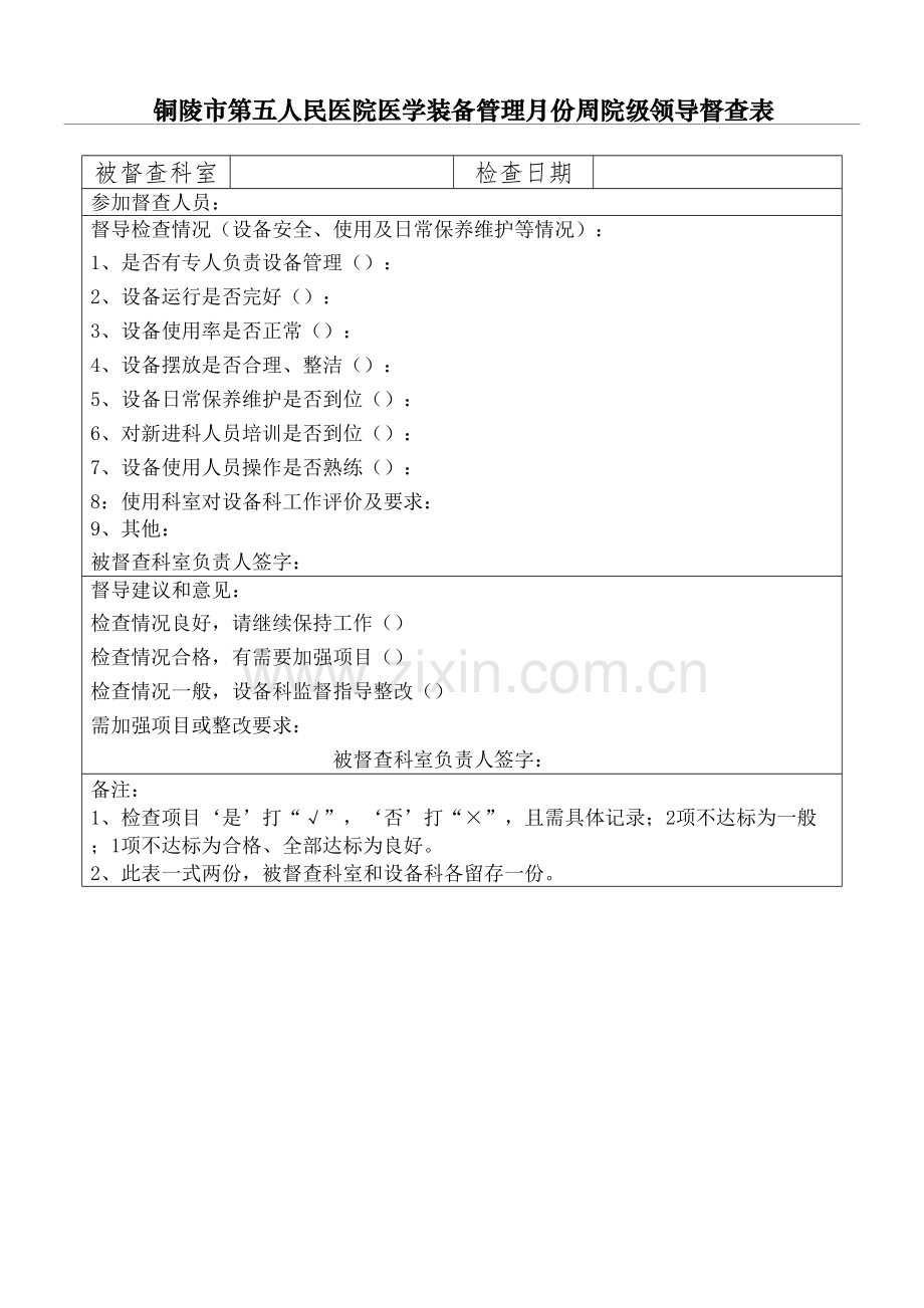 市第五人民医院设备督导检查记录表.docx_第2页
