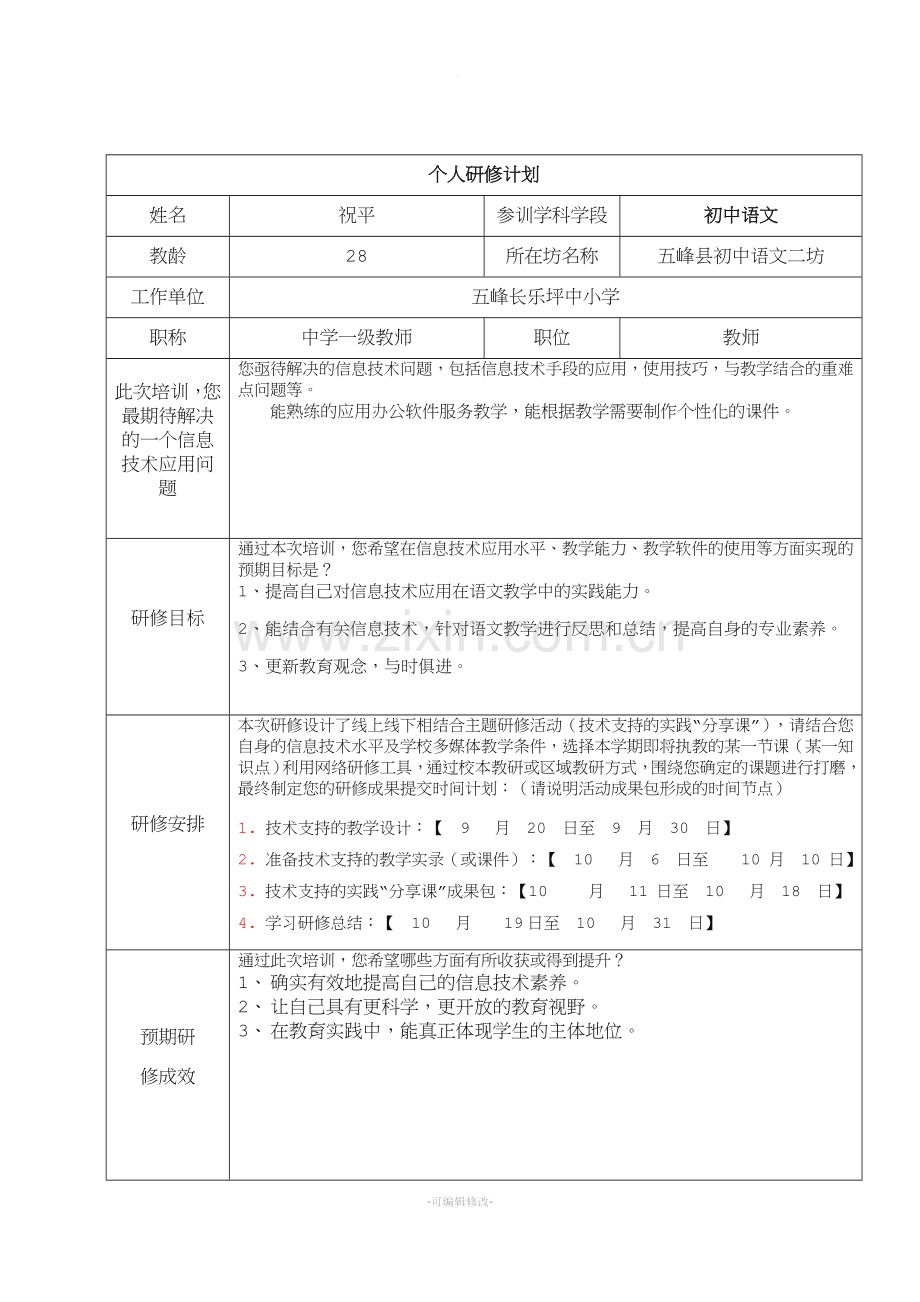 信息技术个人研修计划.doc_第1页