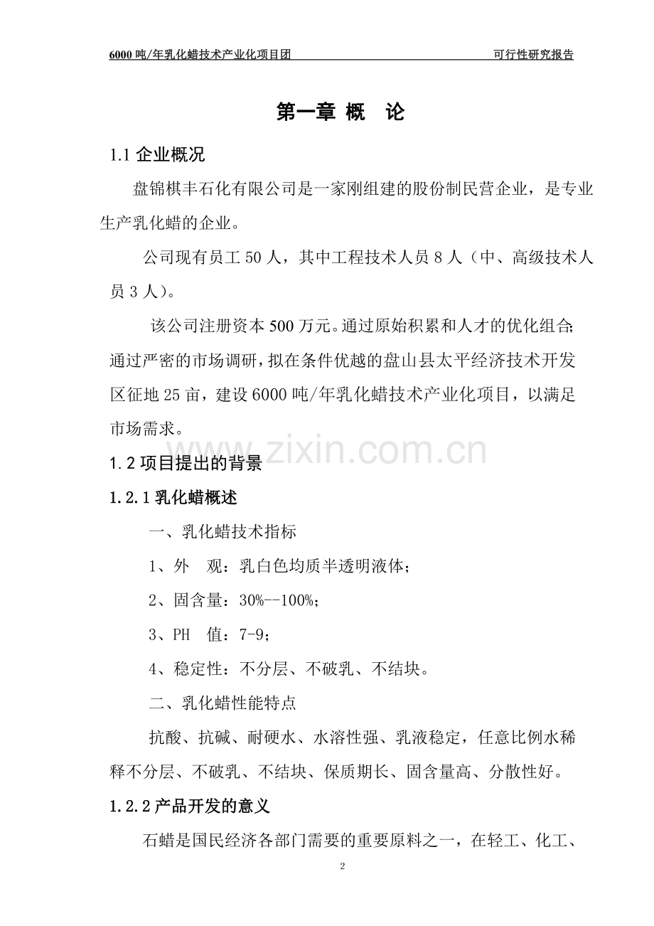 6000吨年乳化蜡技术产业化项目建设可行性研究报告.doc_第2页