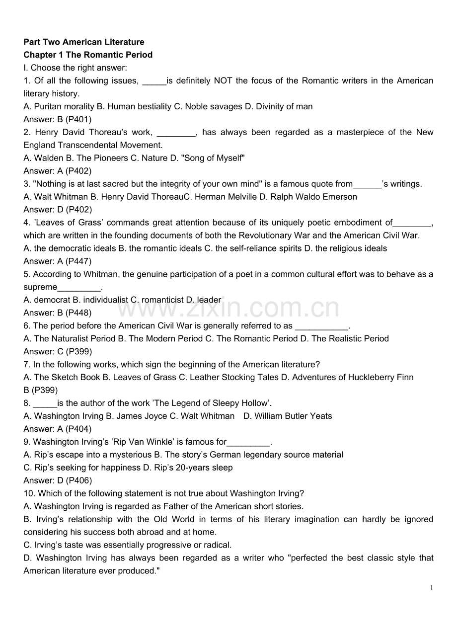 美国文学选择题诗歌分析题大全.doc_第1页