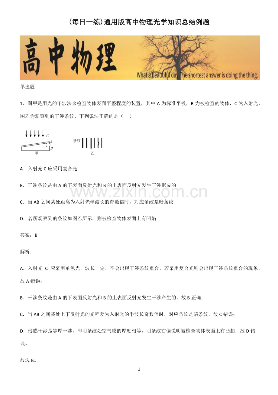 通用版高中物理光学知识总结例题.pdf_第1页