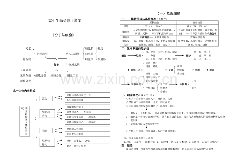 高中生物必修1知识网络.doc_第1页