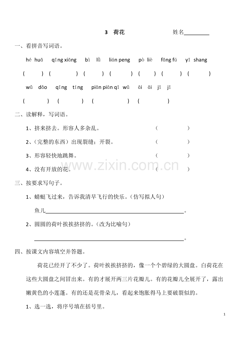 3《荷花》练习题.doc_第1页