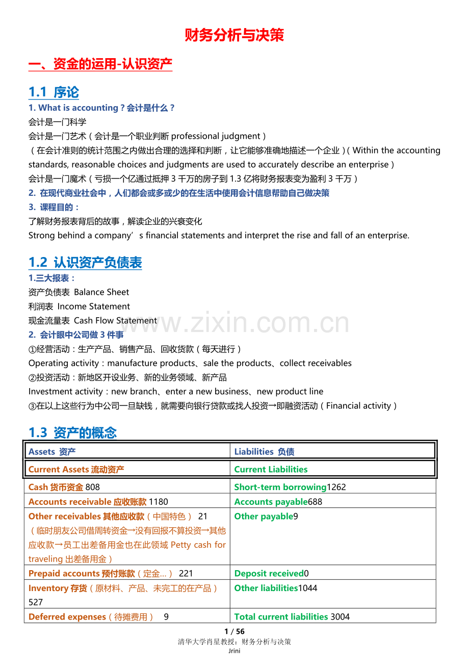 肖星-财务分析与决策课堂笔记.doc_第1页