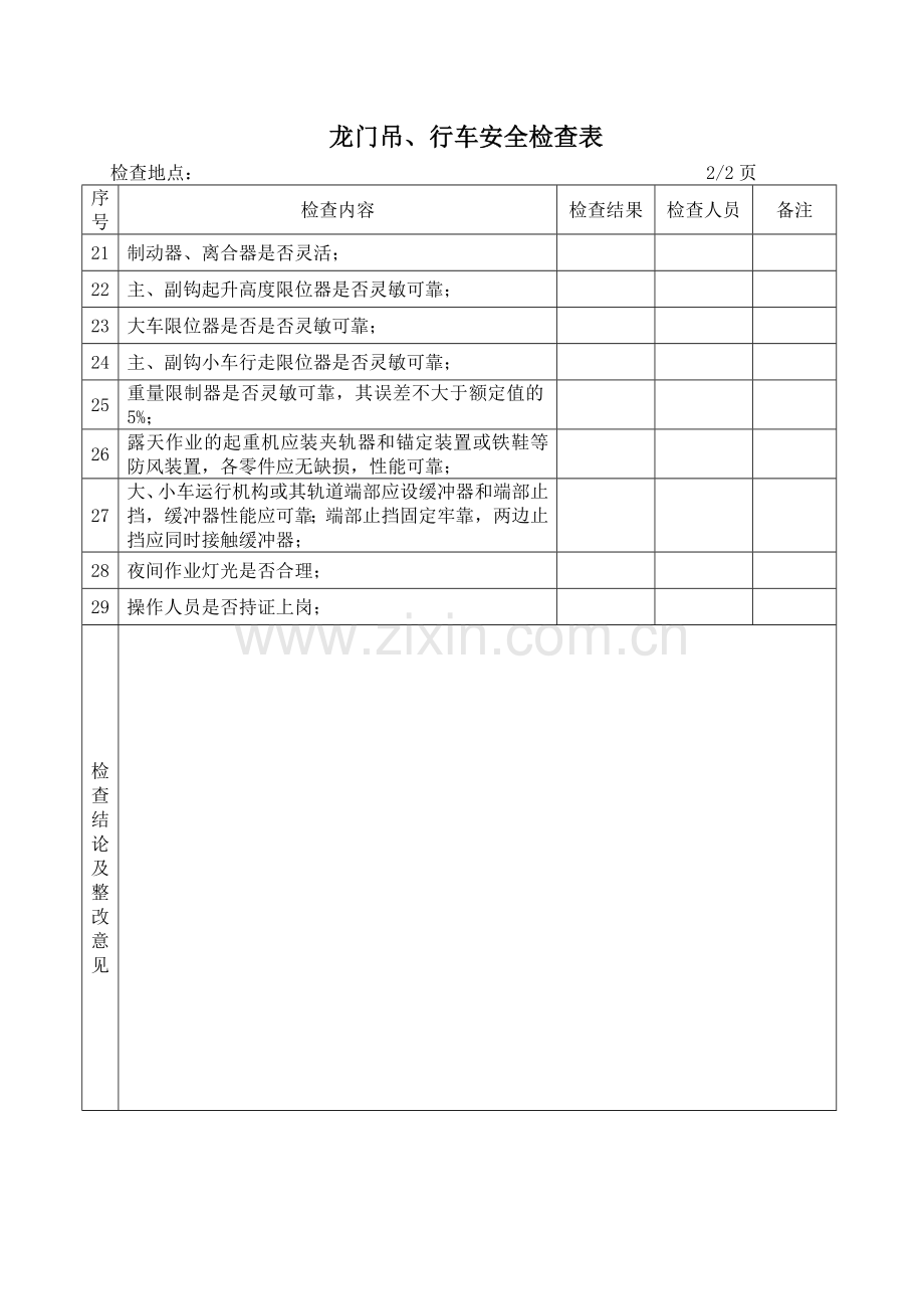 龙门吊、行车安全检查表.doc_第2页