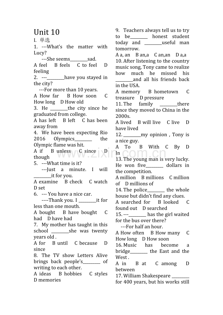 Unit10人教版八年级下册英语练习题.doc_第1页