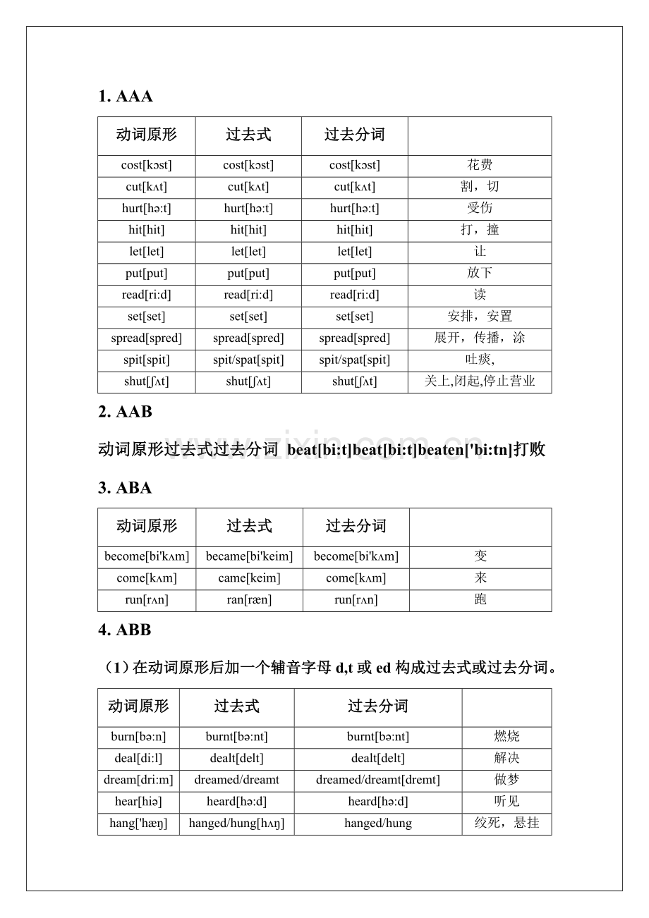 动词的过去式和过去分词表格.doc_第1页