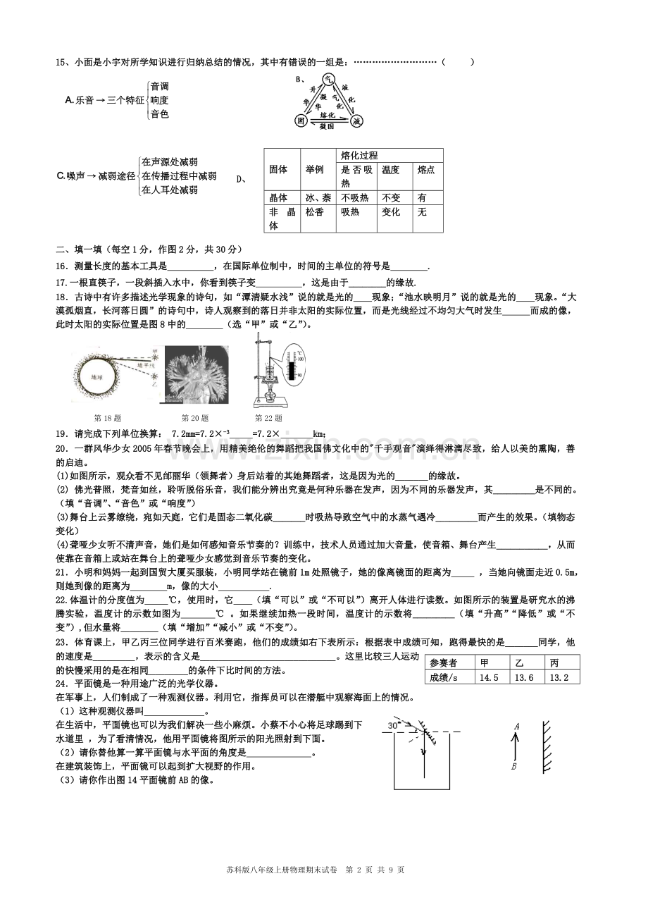 苏科版八年级物理上册期末试卷(1).doc_第2页