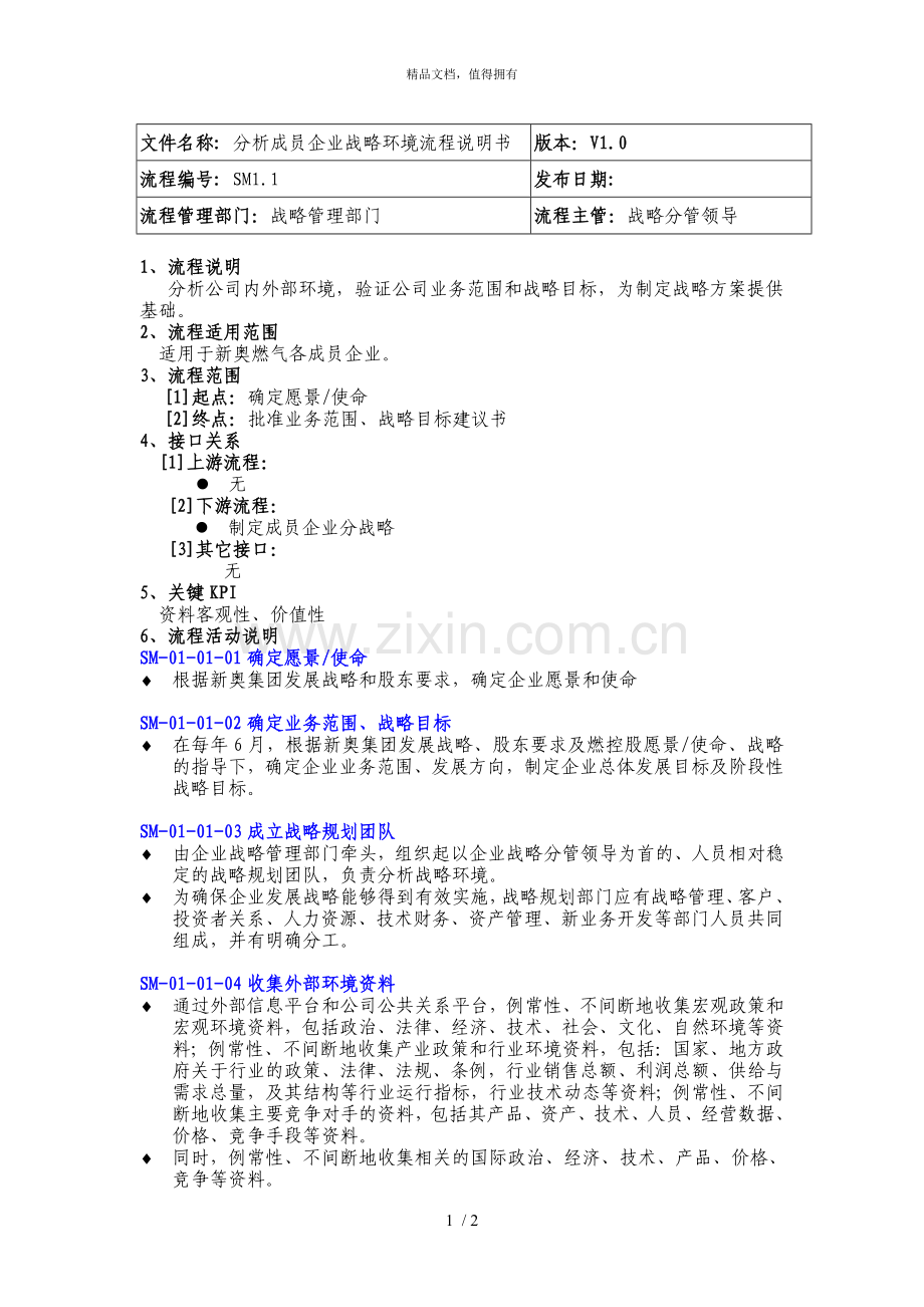 ibm新奥燃气控股集团—sm1.1分析成员企业战略环境流程说明书.doc_第1页