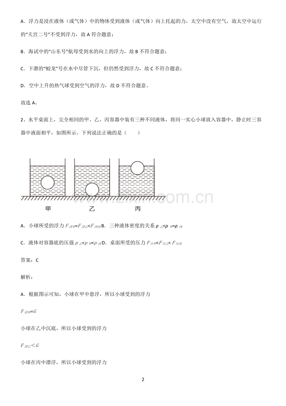 人教版2022年初中物理浮力知识点总结.pdf_第2页