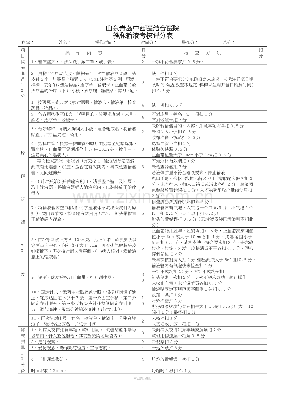 静脉输液评分标准.doc_第1页