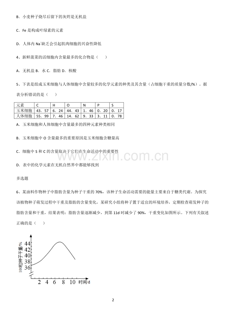(文末附答案)2022届高中生物第二章组成细胞的分子考点总结.pdf_第2页
