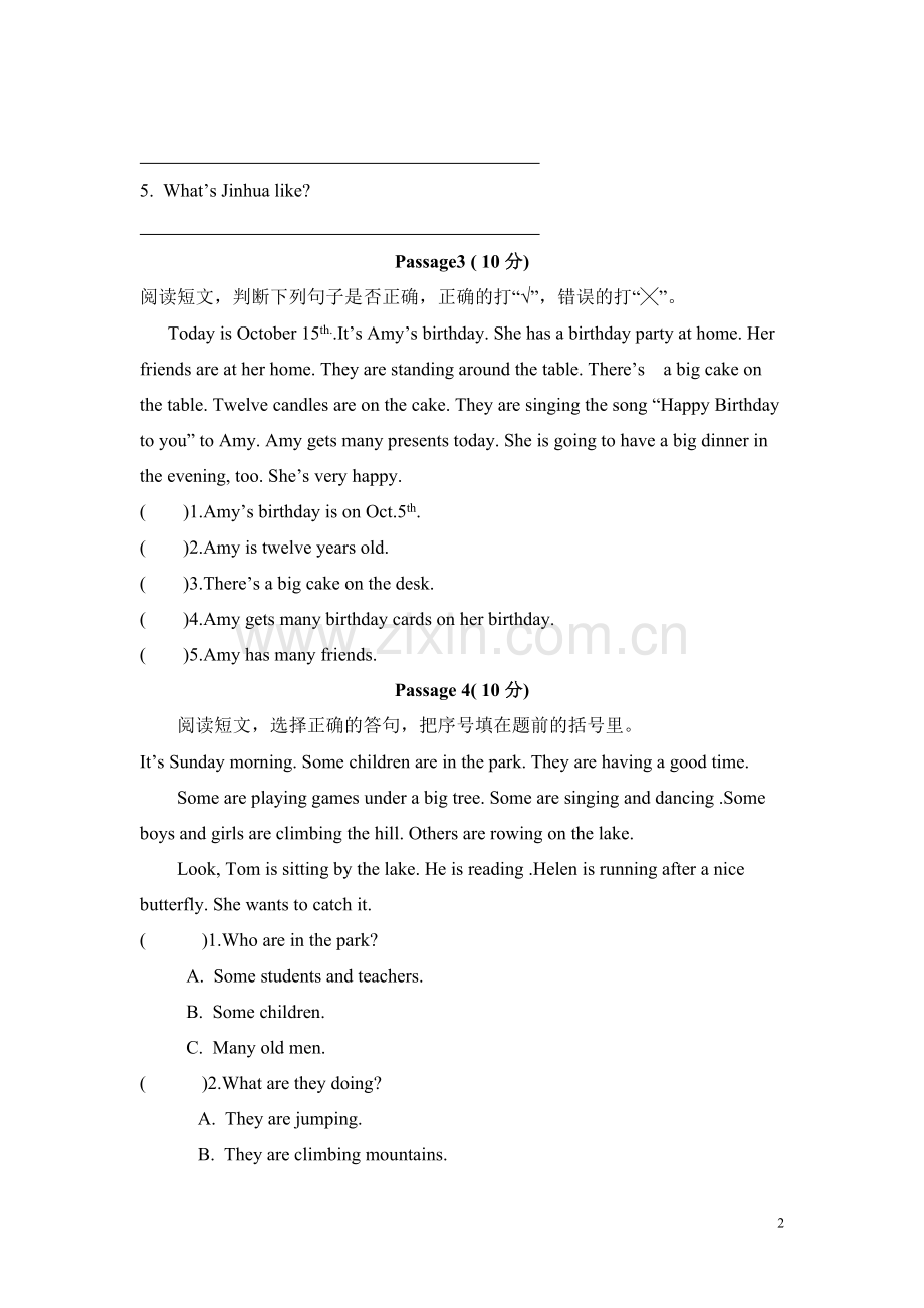 pep小学英语五年级下册阅读理解专题训练.doc_第2页