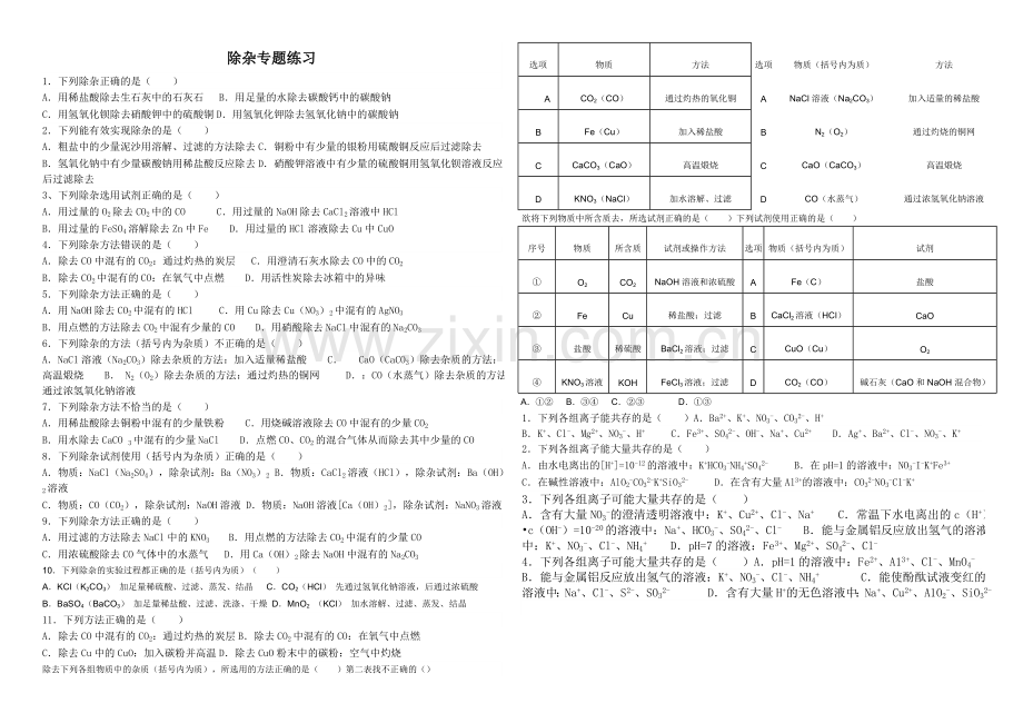初中化学除杂专题练习.doc_第1页