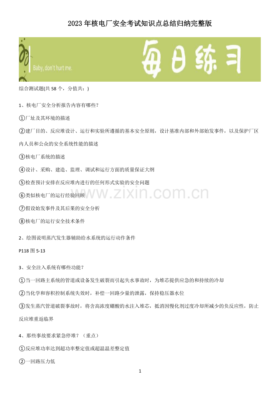 2023年核电厂安全考试知识点总结归纳.pdf_第1页