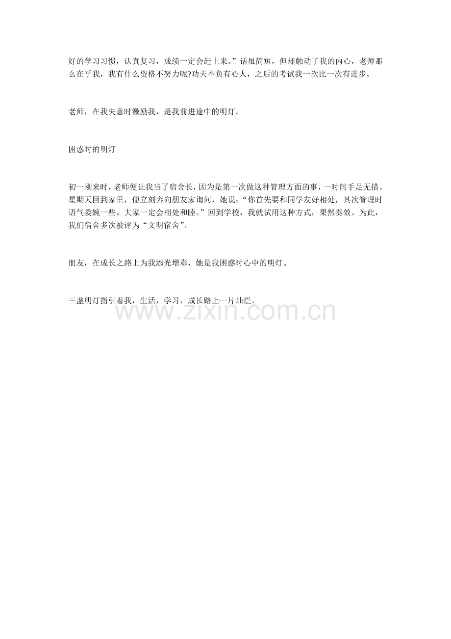 2017年湖北省咸宁市中考作文《心中的明灯》优秀范文(5篇)-5.doc_第2页