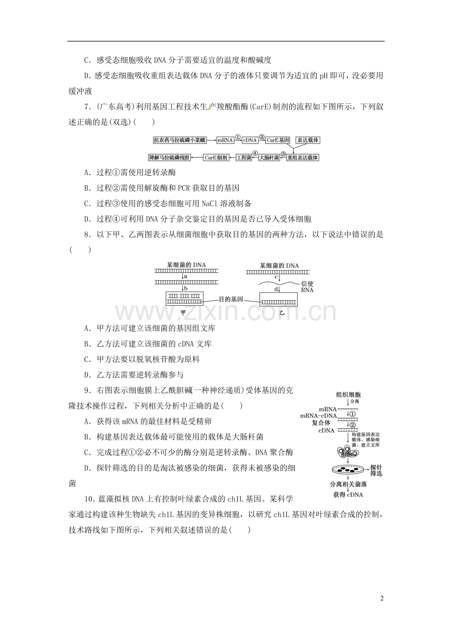 高中生物基因工程的基本操作程序试题.doc_第2页