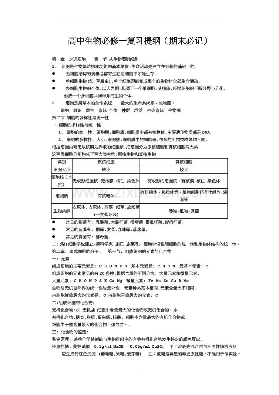 高一生物必修一复习提纲资料.doc_第1页