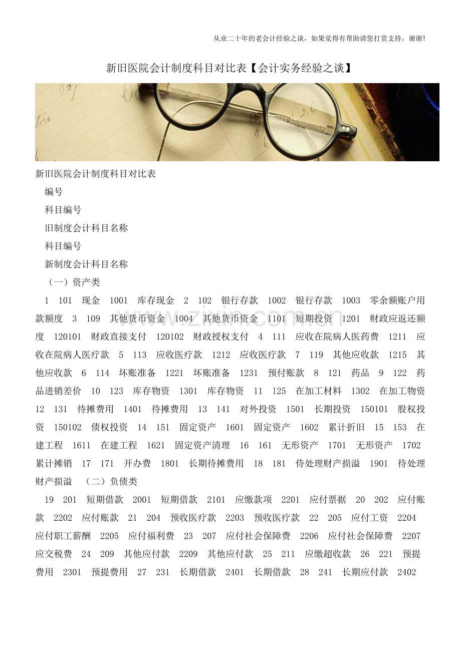 新旧医院会计制度科目对比表【会计实务经验之谈】.doc_第1页