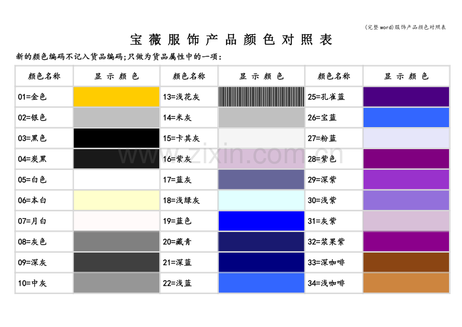 服饰产品颜色对照表.doc_第1页