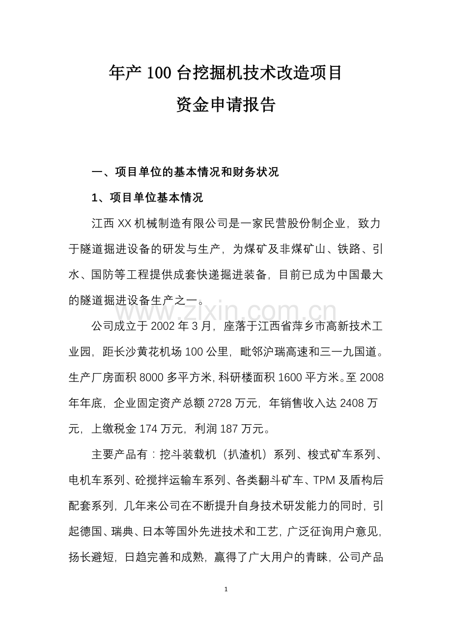 年产100台挖掘机技术改造项目建设可行性研究报告.doc_第1页