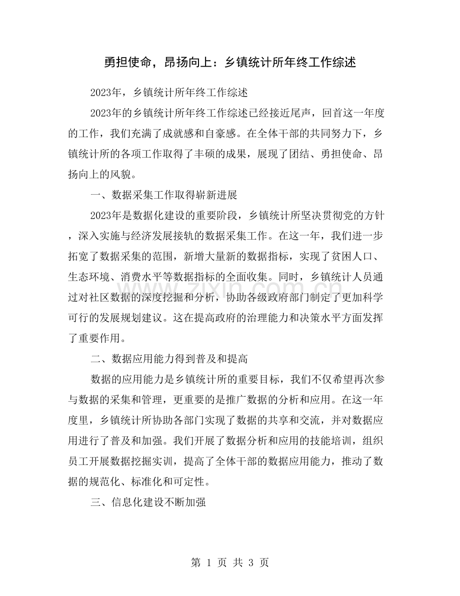 勇担使命-昂扬向上：乡镇统计所年终工作综述.doc_第1页