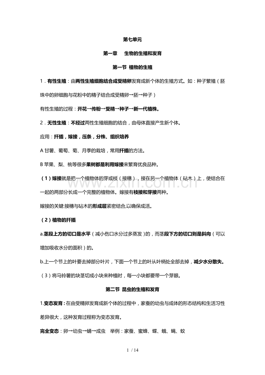 人教新版八年级下册生物复习提纲精编.doc_第1页