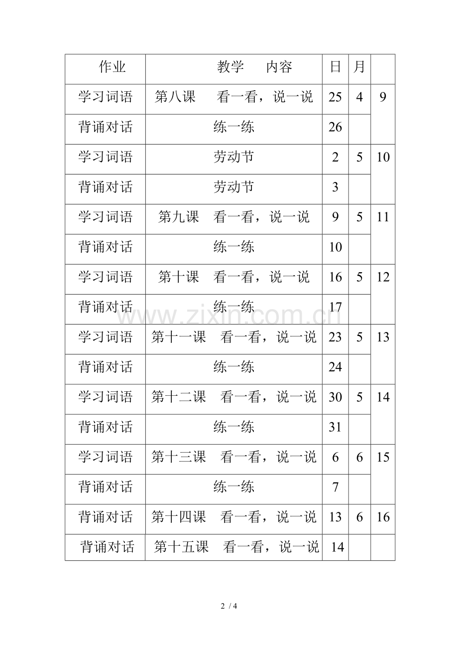 一级汉语课程的教学进表.doc_第2页