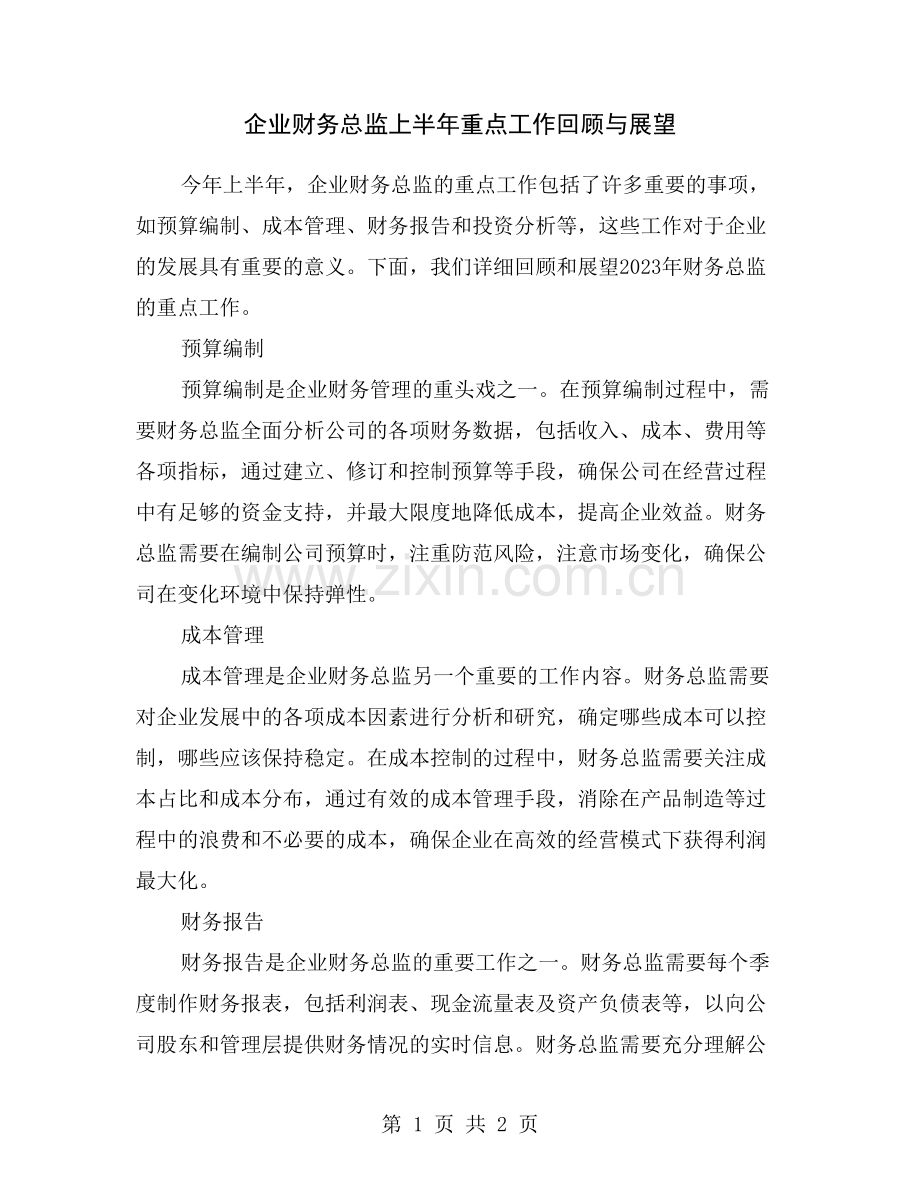 企业财务总监上半年重点工作回顾与展望.doc_第1页