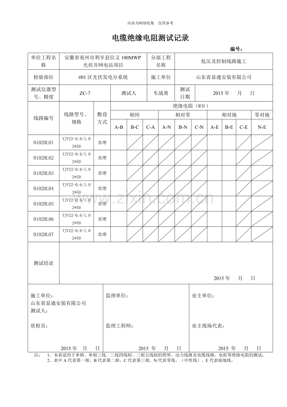 汇流箱至直流柜电缆绝缘电阻测试记录.doc_第2页